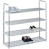 Relaxdays Scarpiera con 4 Ripiani, fino a 16 Paia di Scarpe, ad Incastro, Portascarpe, 93 x 90 x 31 cm, Argentato Bianco