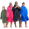 Owntop Cappotto avvolgente impermeabile per adulti e bambini - Poncho surf oversize antivento con fodera in pile per nuoto, spiaggia, bagno, Nero , S