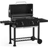 onlyfire Barbecue a carbonella a Carbonella, Carrello per Barbecue, Grande Barbecue a Carbonella con Coperchio, Ruote, Griglia in Acciaio Inox, Piastre di Copertura, Cassetto a Carbonella Regolabile