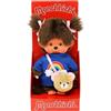 Sekiguchi 233724 - Originale Bambina Monchhichi, Maglietta Arcobaleno con Borsa e Fiocchi, Peluche Alto Circa 20 cm in Peluche Marrone.