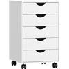 HOMCOM Cassettiera da Ufficio a 5 Cassetti con Ruote Girevoli con Freni, 40x40x67 cm, Bianco | Aosom Italy