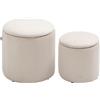 HOMCOM Set di 2 Pouf Contenitore Salvaspazio Rotondi e Imbottiti in Velluto a Coste, Bianco | Aosom Italy