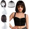 MUNSKT Set Peluca Corta 4 Piezas para Mujer - Peluca Corto, Gafas de Sol y Collar - Perfecto para Fiestas, Halloween y Cosplay (brown)