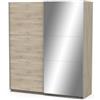 Armadio 2 ante scorrevoli ghost con specchio effetto quercia 194,5x59,9x203 cm