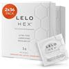 LELO HEX Original Preservativi Ultra Sottili Rinforzati, Leggermente lubrificati Condom, Preservativi con rilievi e nervature, Diametro 54 mm (Confezione da 72)
