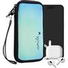 kwmobile Custodia in neoprene con zip per smartphone XL - 6,7/6,8 - Astuccio portacellulare a sacchetto con cerniera - Borsa verticale - Smile blu/turchese