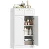 HOMCOM Armadio Bagno Stretto con 2 Cassetti Ripiano Aperto e Porta con Pannello Arcuato 60x30x108 cm Bianco Venato | Aosom Italy
