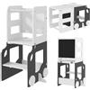 AIYAPLAY Scala Montessori 4 in 1 per Bambini con 2 Lavagne e Set Tavolo e Sedia, in Legno, 58x46x92 cm, Bianco | Aosom Italy