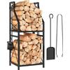Outsunny Portalegna in Metallo a 2 Livelli con 4 Ganci per Attrezzi 34x30x80 cm Nero | Aosom Italy