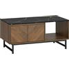 HOMCOM Tavolino salotto con piano effetto marmo, 2 ante e 2 nicchie aperte, 100 x 50,8 x 45,7 cm, Noce | Aosom Italy