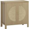 HOMCOM Credenza da Cucina con 2 Porte in Rattan Scaffale Regolabile e 2 Maniglie 75x38x77 cm Legno Naturale | Aosom Italy