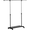 HOMCOM Stender Appendiabiti Estensibile con Ruote, Asta in Acciaio Inox e Ripiano per Scarpe 159x42x168 cm Nero e Argento | Aosom Italy