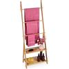 Relaxdays Porta Asciugamani da Terra in Bambù, Portasalviette 3 Bracci, 2 Ripiani, Autoportante, 134x53x31,5 cm, Marrone