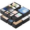SpaceAid Organizer per cassetti per vestiti, confezione da 12 contenitori per cassetti, organizer per armadio e divisori per vestiti, biancheria intima, calzini (nero)