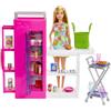 Barbie - Dispensa dei Sogni, playset estensione della cucina di Barbie con bambola inclusa e 25+ accessori, mobili per casa delle bambole e adesivi a tema cibo, giocattolo per bambini, 3+ anni, HJV38