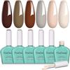 Firedeep Set di 6 smalti gel autunnali in 6 colori, beige, marrone, tortora, Hema Free, soak off, per saloni di bellezza, casa, fai da te, regalo per donne (10 ml x 6)