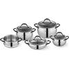 Tognana Emozione Gourmet, Batteria di pentole e padelle, Set con 4 coperchi, 3 casseruole, 1 tegame, 1 castello vapore, 9 Pezzi, Acciaio Inox
