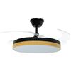 DRW Ventilatore da soffitto con luce e 3 pale retrattili in metallo e acrilico nero e naturale Aeolus 53x106x106 cm