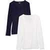 Amazon Essentials Maglione a Costine con Scollo Rotondo dalla vestibilità Aderente (Disponibile in Taglie Forti) Donna, Pacco da 2, Bianco/Blu Marino, XXL
