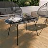 DEGHI Tavolino da giardino 90x50 cm metallo nero e corda grigia con top in vetro - Kalimba