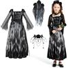 HERMORRYSS Vestito Sposa Cadavere Bambina, Abito da Sposa Cadavere Nero, Sposas Cadavere Costume Bambina con Collana, Velo e Rose Fiori, Sposas Fantasma Costume per Feste Carnevale e Halloween (S)