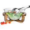 Sendez Insalatiera in vetro con posate per insalata su base in legno, 4,4 l, ciotola in vetro