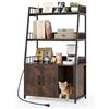 COSTWAY Mobile Lettiera per Gatti 80 x 40 x 132 cm, Credenza Soggiorno con Ripiani di Stoccaggio, Tiragraffi per Gatti, 2 Prese AC e Cuccia, Armadio Salvaspazio per Cuccia e Ingresso (Marrone)