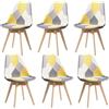 TTATC Set di 6 Sedie da Pranzo con Seduta Imbottita Multicolor, Sedie da Cucina Moderne Sedie Nordiche, Gambe in Legno Massello di Faggio, Giallo