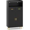 LIFEZEAL Credenza Cucina, Mobile Dispensa, Armadio, Madia, con 2 Ante, Cassetti, Ripiano Regolabile, Scomparto Aperto, Moderno, Salvaspazio, Soggiorno, Sala, Ingresso, in Legno, 60x30x113cm, Nero