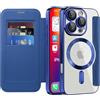 IMEIKONST Cover Magnetica per iPhone 16 Pro con Scomparto per Carte, [Compatibile con MagSafe] [Blocco RFID] Custodia Portafoglio Trasparente Case per iPhone 16 Pro. Blu Scuro JDCX