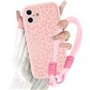 Coalbooliy Cover con Cordino per iPhone 16 6,1'', Silicone Morbido Custodia Aesthetic Leopardo Rosa Summer Mädchen Modello Disegni Collana Universale Protezione Fotocamera Protettiva Case, 03