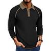 MakingDa Polo da uomo a maniche lunghe slim fit bottoni camicie a blocchi di colore casual traspirante classico Smart Tee Top, Nero , 3XL