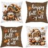 Generic Set di 4 federe per cuscini autunnali con gnomo autunnale, decorazione per casa, divano, letto, divano, 40,6 x 40,6 cm