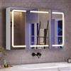 mojiasion Specchio Bagno Contenitore con Luce e Presa Elettrica, 3 Ante mobile specchio bagno- Design 360°, Memoria Luminosità, Sospeso Salvaspazio 90x16x60 cm | 3 Mensole Regolabili, Bianco
