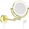 Nicesail Specchio Trucco con Luci da Parete 7x Oro Specchio Estensibile da Bagno Specchio con Braccio Flessibile Specchio Cosmetico Bifacciale,Diametro 20 cm