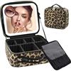 Suupvaor Borsa per il trucco da viaggio con specchio illuminato Partizionabile Makeup Train Case Cosmetic Make up Organizer Bag con 3 modalità di colore Dimming Light up Mirror