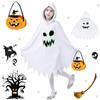 Yesmoyhe Vestito Fantasma Bambino, Mantello Bianco Fantasma con Borsa di Zucca, Fosforescente Costume da Ghost Bambino, per Halloween, Carnevale, Feste a Tema