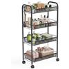 WELDUN Carrello Portaoggetti A 4 Livelli, Carrello A Rete, Carrello Portaoggetti Mobile Per Camera Da Letto, Cucina, Bagno, Soggiorno, Metallo, Nero