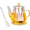 QINGZY 1000ml/34oz Teiera di Vetro con Infusore, Tisaniera in Vetro Resistente al Calore Adatto ai Fornelli, Teiera di Vetro Borosilicato con Filtro in Acciaio Inox per Foglie di Tè Sfuso/Teabloom