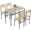 HOMCOM Set Tavolo e Sedie Sala da Pranzo 5 Pezzi, Tavolo da Pranzo Rettangolare e 4 Sedie in Legno e Metallo, Salvaspazio, Design Industriale, per Soggiorno Salotto Cucina, Nero e Color Legno