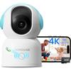 AKINGUAR 4K Telecamera WiFi Interno, WiFi 2,4/5 GHz Videocamera di Sorveglianza, 360° Telecamera IP, AI Rilevamento Umano/Animali, Audio Bidirezionale, Chiamata con un Tocco, con Scheda da 64 GB