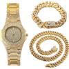 HALUKAKAH Orologio d'oro Diamantes Iced out,Uomo Placcato Oro Reale 18k/Placcato in Oro Bianco Platino al Quarzo 24cm,Set di Bracciali Catena Cubana 20cm,Lab Diamantes,0 Pacco Regalo