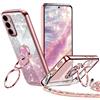 TVVTPU Cover per Samsung Galaxy A55 5G con Cordino, Glitter Custodia Cuore Doppio Anello Stand Brillantini Silicone TPU Bumper Dorata Placcatura Protettiva Case Antiurto Anti-Graffio, Oro Rosa