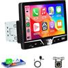 VECHTEL Autoradio 1 Din con Carplay Android Auto, 7 Pollici HD Schermo Tattile Stereo Auto Bluetooth 5.0, Radio FM, Supporto Mirror Link, Comandi al Volante, 2USB/Tipo-C, MIC, Telecamera Retromarcia