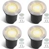 Fiqops 4x Faretti da pavimento esterni IP67 con LED GU10 3W Bianco caldo (sostituibile),regolabili,tondi,con lenti satinati di ricambio,adatti per giardino e spazi esterni