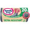 Handy Bag - Sacchetti per rifiuti con manici scorrevoli ultra resistenti, 20 l x 15 sacchetti - Ultra protezione: trama e pellicola a triplo spessore - Fondo a prova di perdite - Massima tenuta - 100%