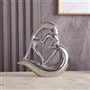 ODMYZG Statua in ceramica a doppio cuore,Elegante cuore per la decorazione,scultura decorativa per la casa,soggiorno,decorazione dell'ufficio,adatta come regalo. (Argento D)