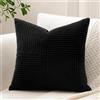 Sungeek Set di 1 federa decorativa per cuscino, 60 x 60 cm, in morbido velluto a coste, a righe, con motivo patchwork, tinta unita, per divano, letto, patio, 61 x 61 cm, nero