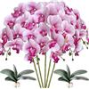 HinyoCo 5 Pz Fiori Orchidea Finta Ramo Artificiali Phalaenopsis Fiori Orchidea con 2 Pz Foglie per Casa Decorazione (Nucleo Viola Fiore Bianco)