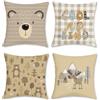 Bonhause Federe per Cuscini Animali Cartoni Animati 45 x 45 cm Orso Renna Bosco Kaki Poliestere Lino Decorativo per Divano Letto Casa Giardino Esterno Set di 4